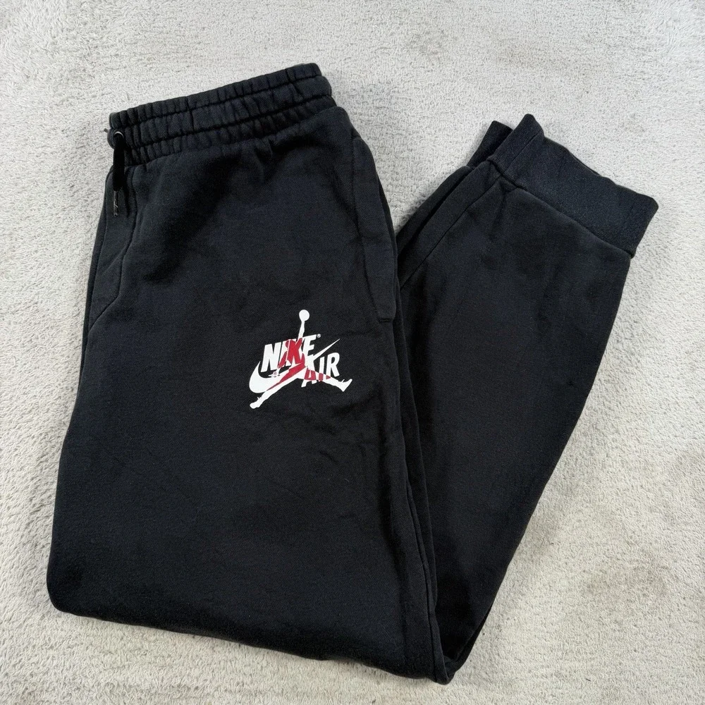 Nike Air Jordan Joggers Men Large Black Fleece Drawstring Sweatpants Jumpman Gym